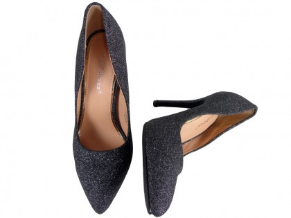 Чорні парчеві жіночі туфлі на шпильці - 2