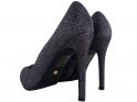 Чорні парчеві жіночі туфлі на шпильці - 4