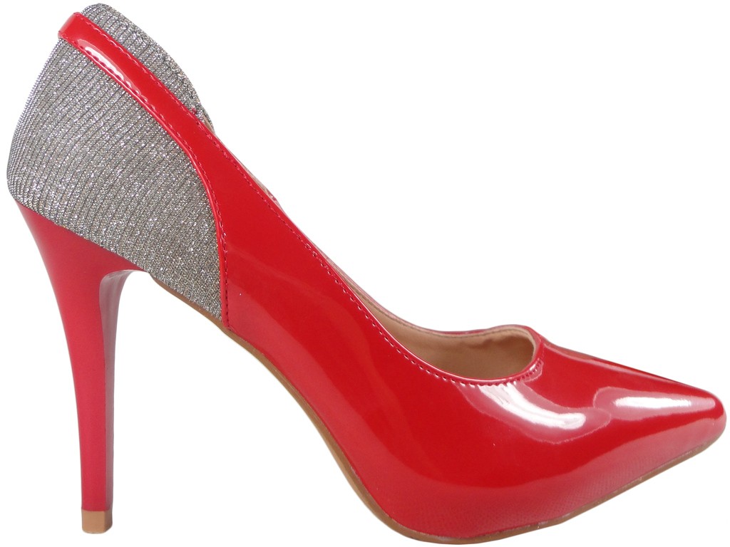 Červené vysoké podpätky lodičky lesklé topánky - 1