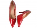 Červené vysoké podpätky lodičky lesklé topánky - 2