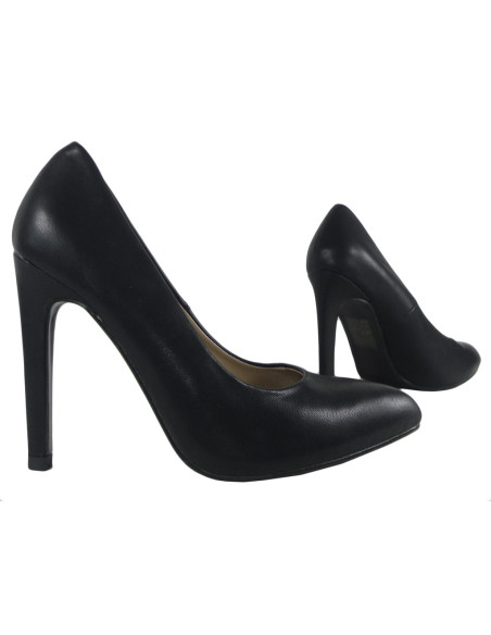 Melni matēti stilettos sieviešu eko ādas apavi - 3