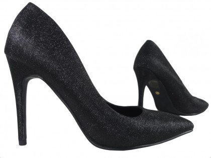 Чорні жіночі туфлі на шпильці витончені блискучі - 3