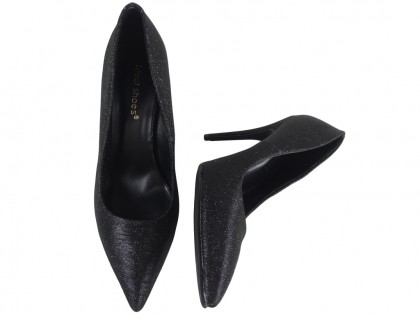 Dámske čierne topánky, vysoké podpätky, tvarovo lesklé - 2