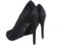 Чорні жіночі туфлі на шпильці витончені блискучі - 4