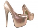 Golden high heels pins on the platform - 3
