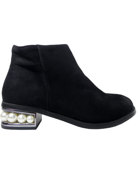 Black low suede boots pearls in heel - 1