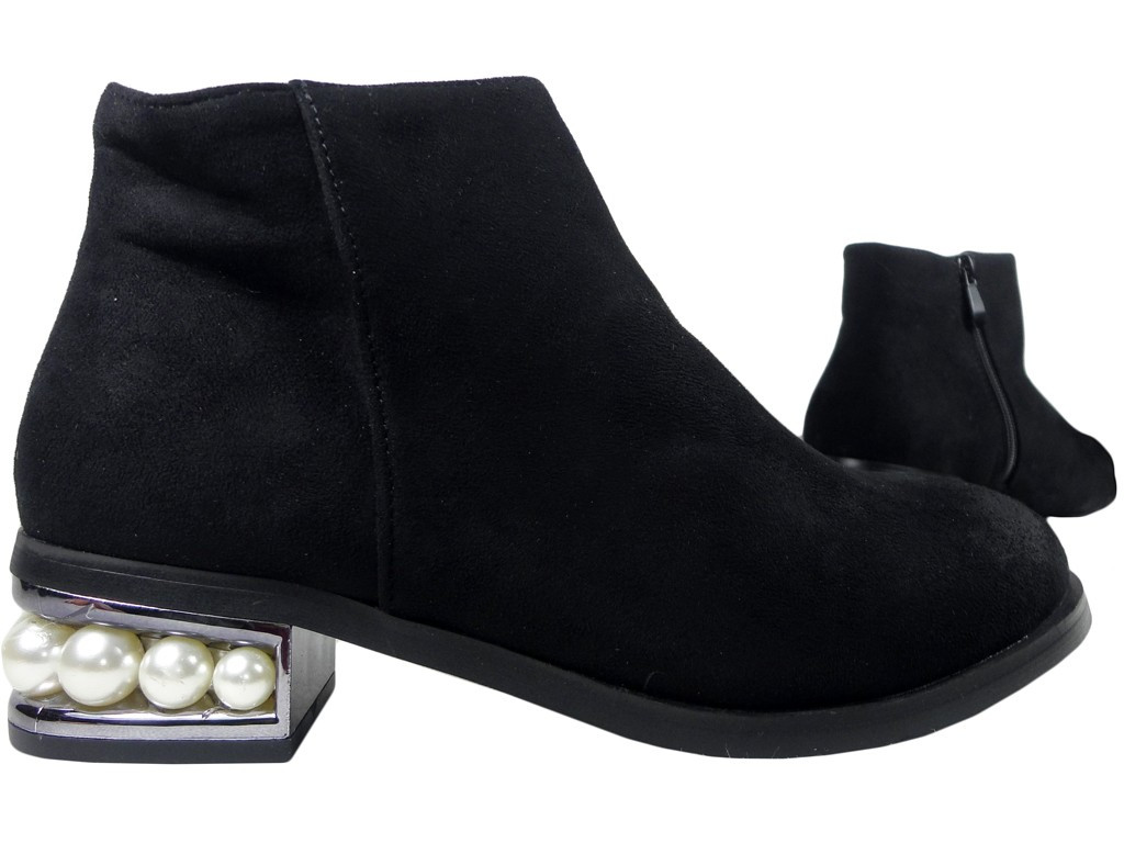 Botine negre din piele de căprioară cu toc înalt - 4