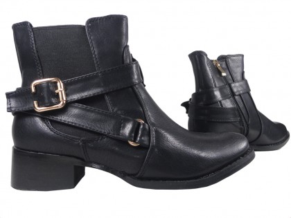 Чорні низькі жіночі черевики з екошкіри на шнурівці - 3