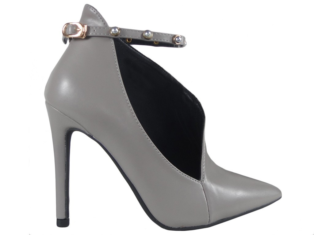 Grey women's boots with cut-out strap - 1