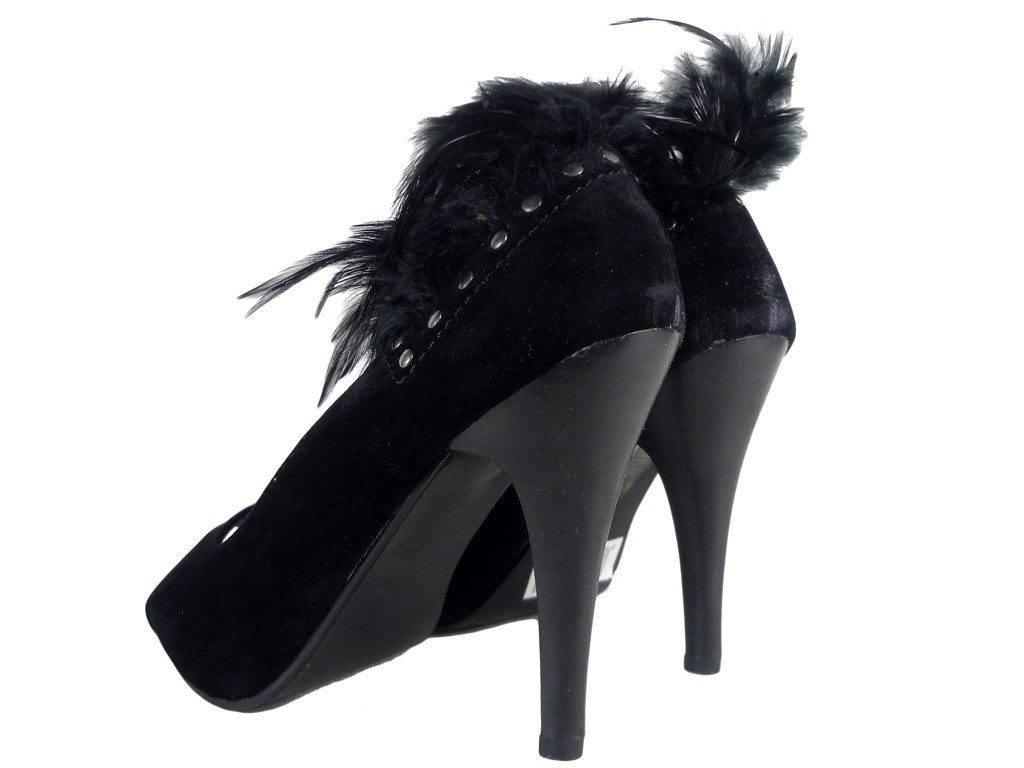Black suede pins with feathers open finger - 4