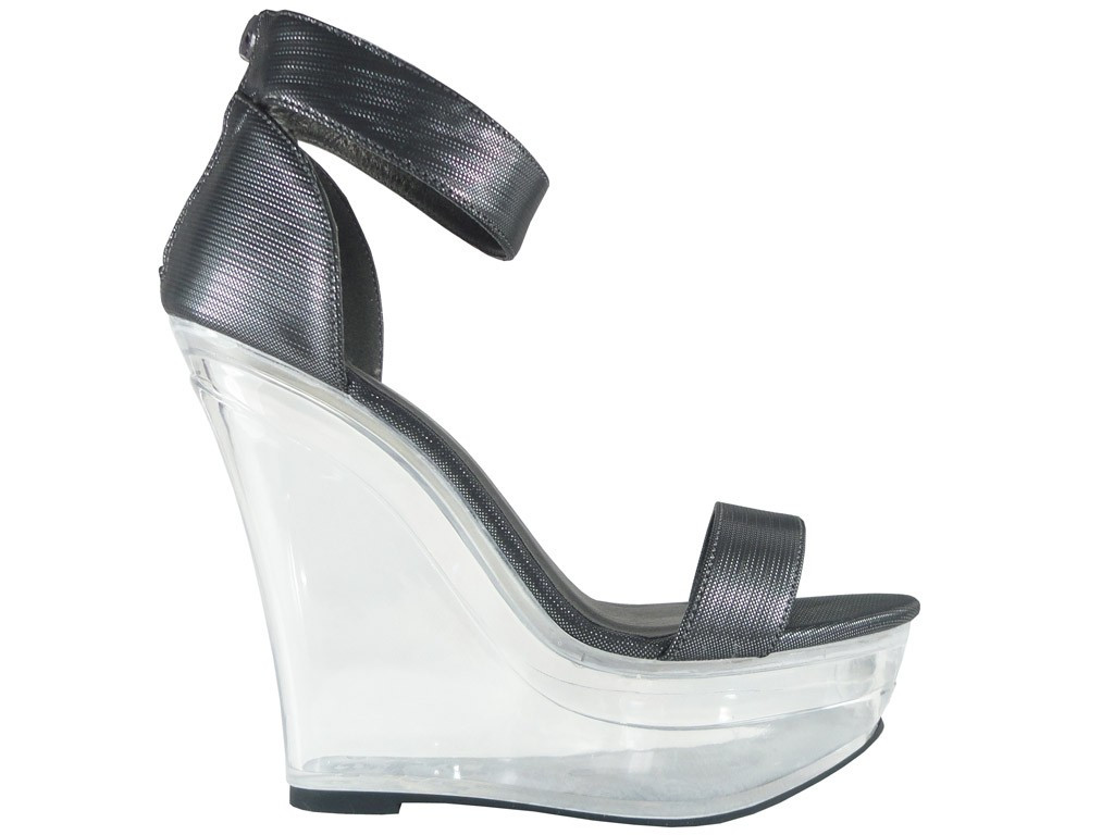 Grey sandals on transparent anchorages with strap - 1