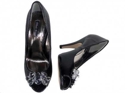 Epingles noires chaussures pour femmes avec broche en zircone - 2