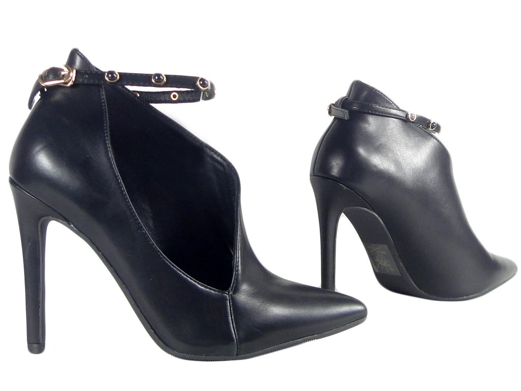 Black women's boots boots with cut-out strap - 3