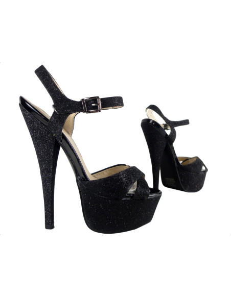 Melnas brokāta siksniņas stiletto sandales - 3