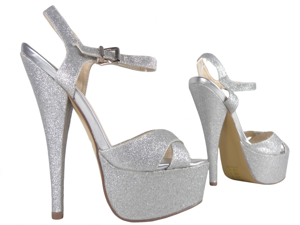 Silver glitter sandals on pins - 3