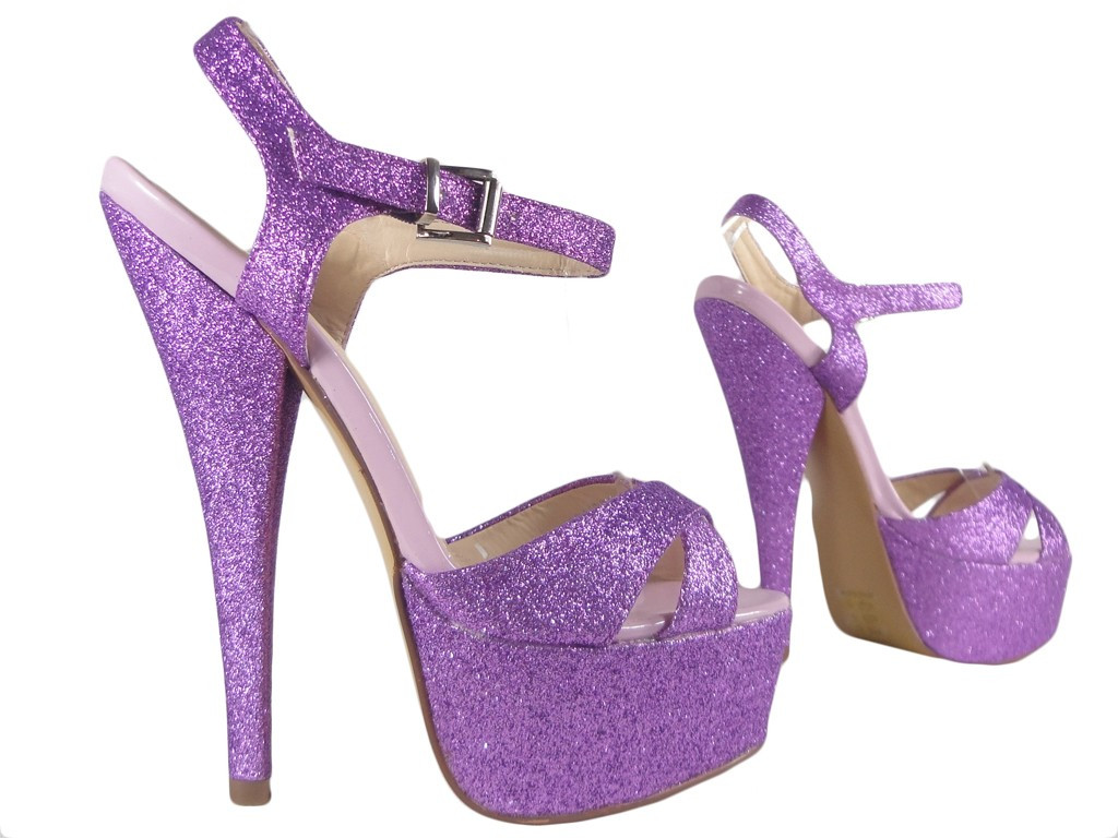 Violetas brokāta stiletto sandales - 3