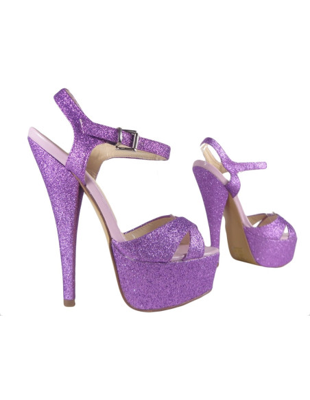 Violetiniai brokato stiliaus smailianosiai sandalai - 3