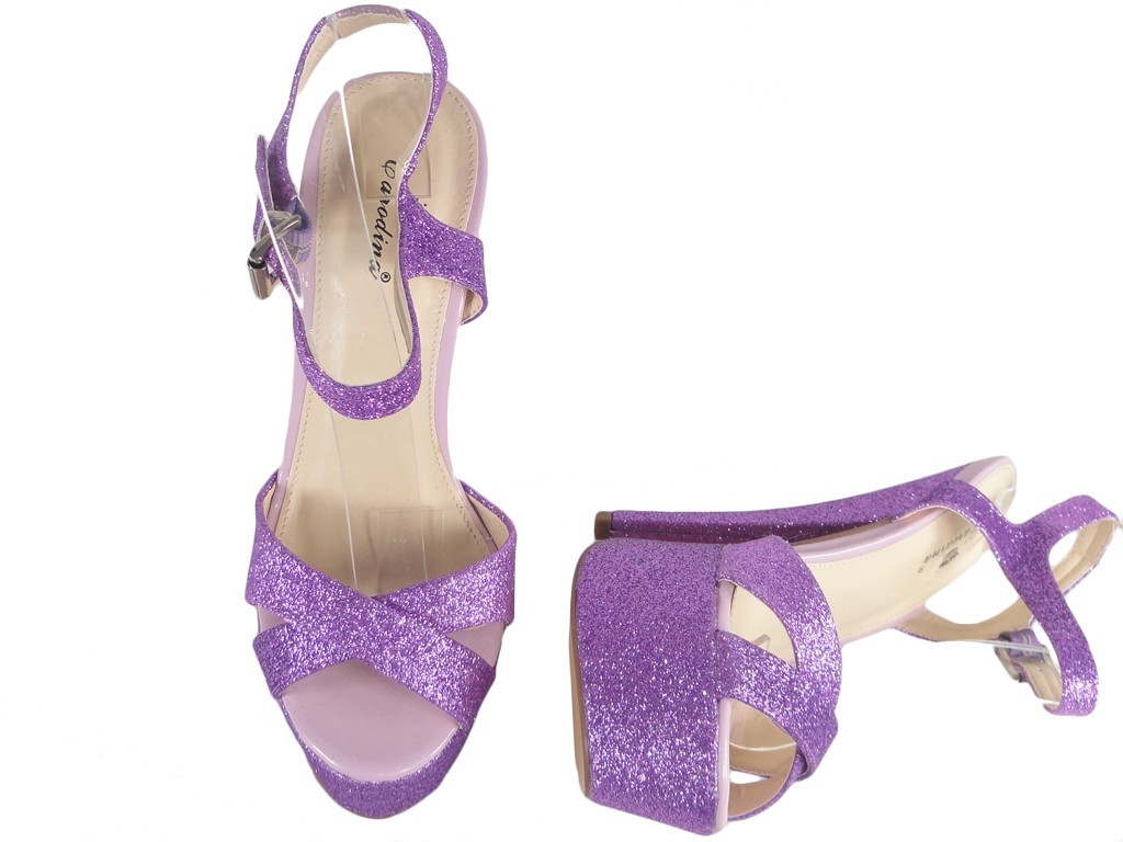 Violetiniai brokato stiliaus smailianosiai sandalai - 2
