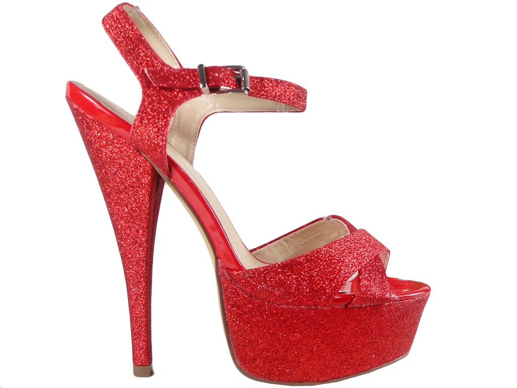 RED GLITTER SANDÁLY S VYSOKÝM PODPĚTEM - 1