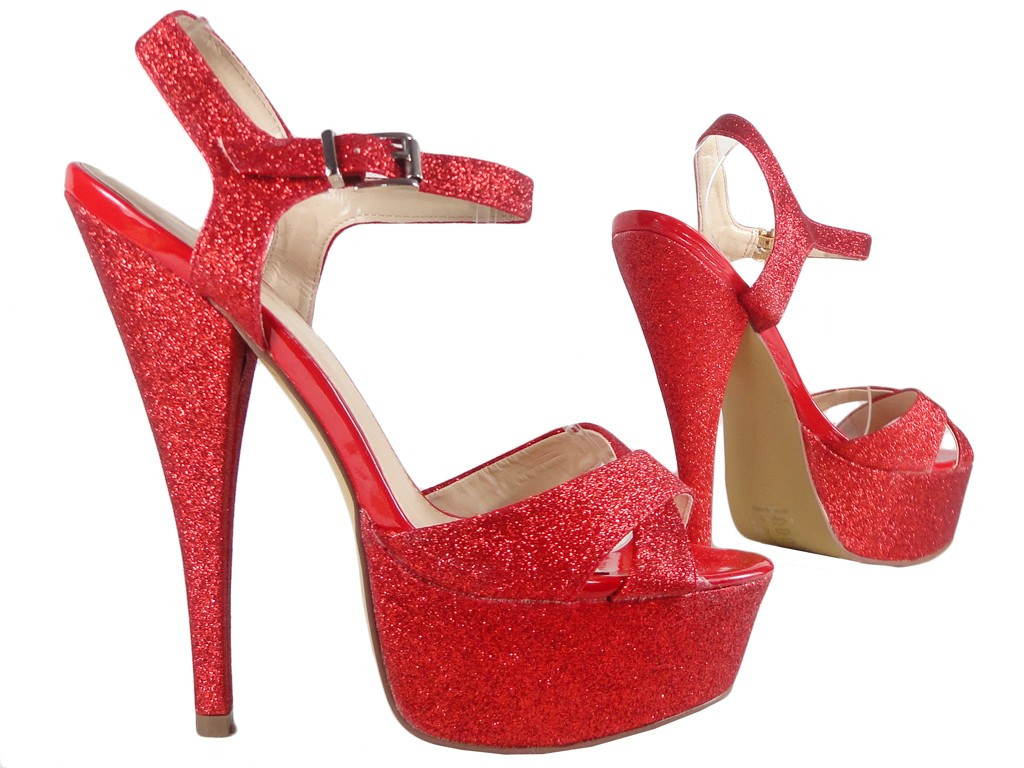 RED GLITTER SANDÁLY S VYSOKÝM PODPĚTEM - 3