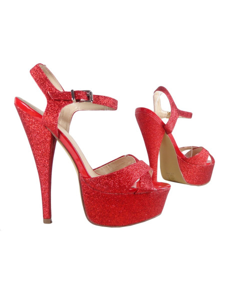 RED GLITTER SANDÁLY S VYSOKÝM PODPÄTOM - 3