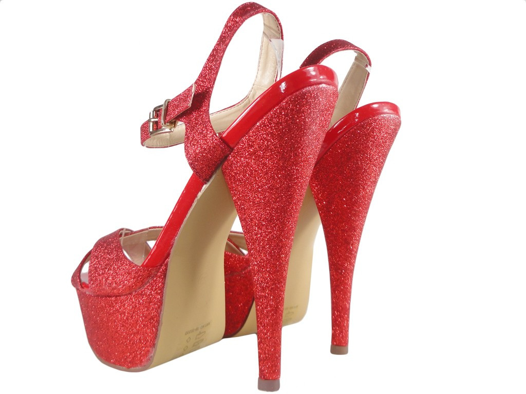 RED GLITTER SANDÁLY S VYSOKÝM PODPĚTEM - 4