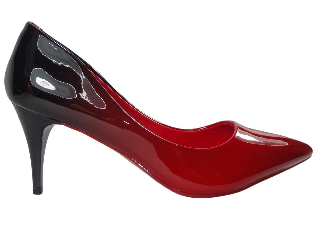 BUTY DAMSKIE OMBRE CZARNO CZERWONE SZPILKI - 1