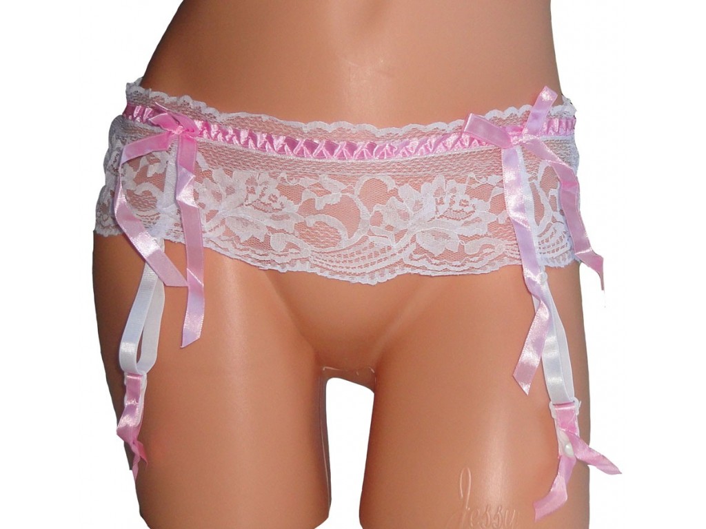 GARTER BELT WHITE WITH PINK - 1