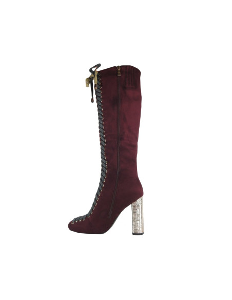 Bordo zamšādas augstpapēžu zābaki ar stiletto papēdi - 4