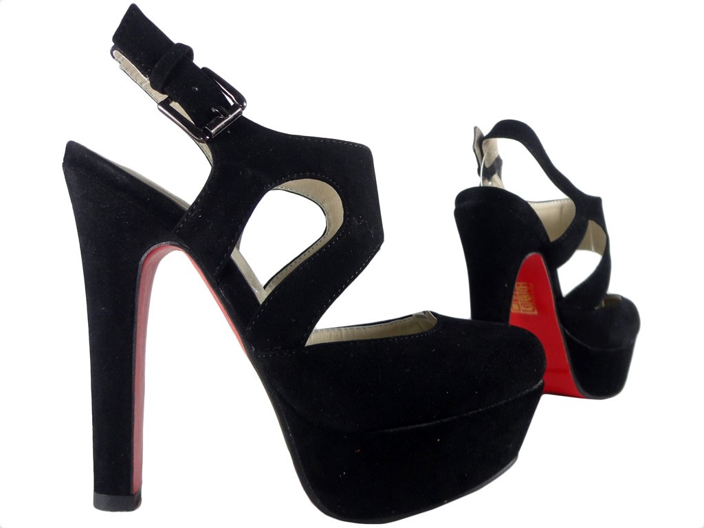 Melnas zamšādas stiletto sandales ar siksniņu - 3