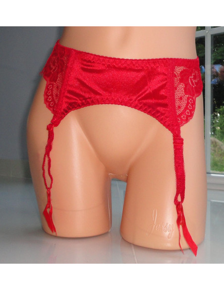 SATIN GARTER BELT RED LACE - 1