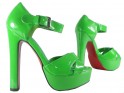 Zelené sandále na stĺpiku topánok s remienkom na členok - 3