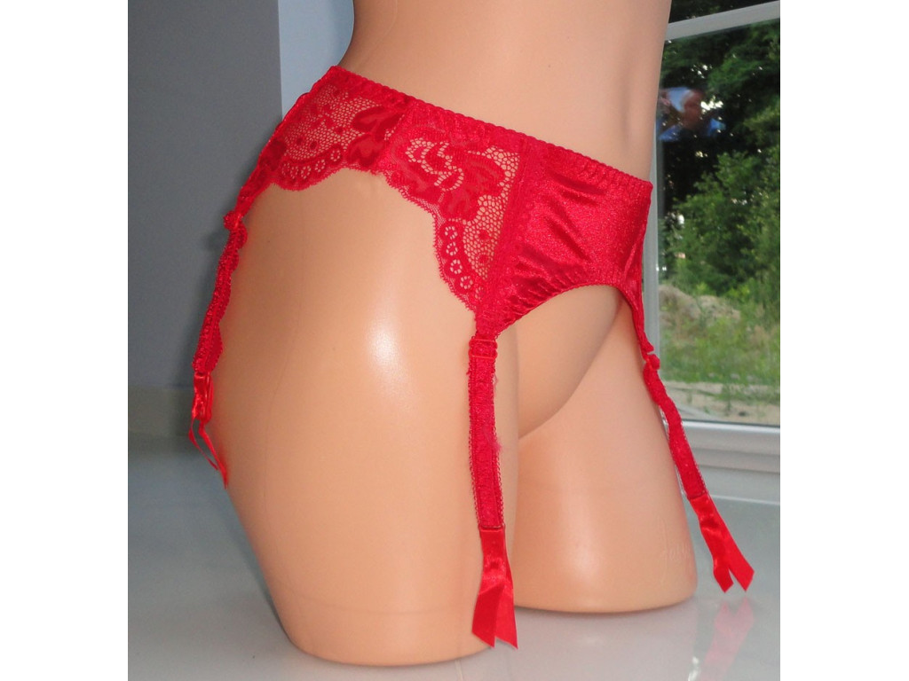 SATIN GARTER BELT RED LACE - 2