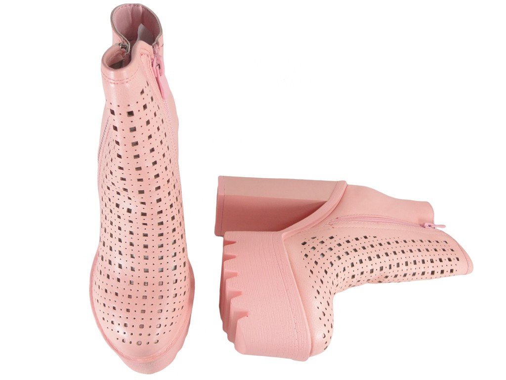 Pink openwork boots stylish ladies' shoes - 2