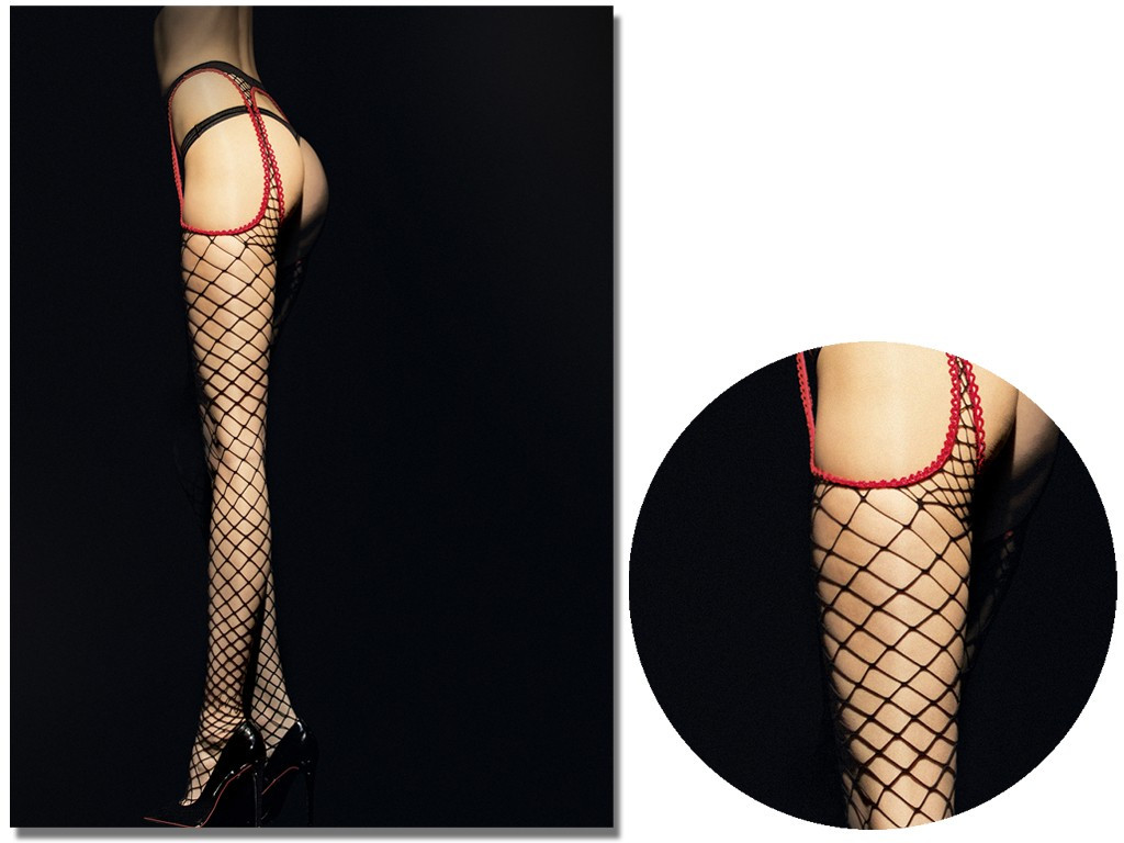 Síťované punčochy s velkým šekem, napodobující punčochy pomocí opasku - 3