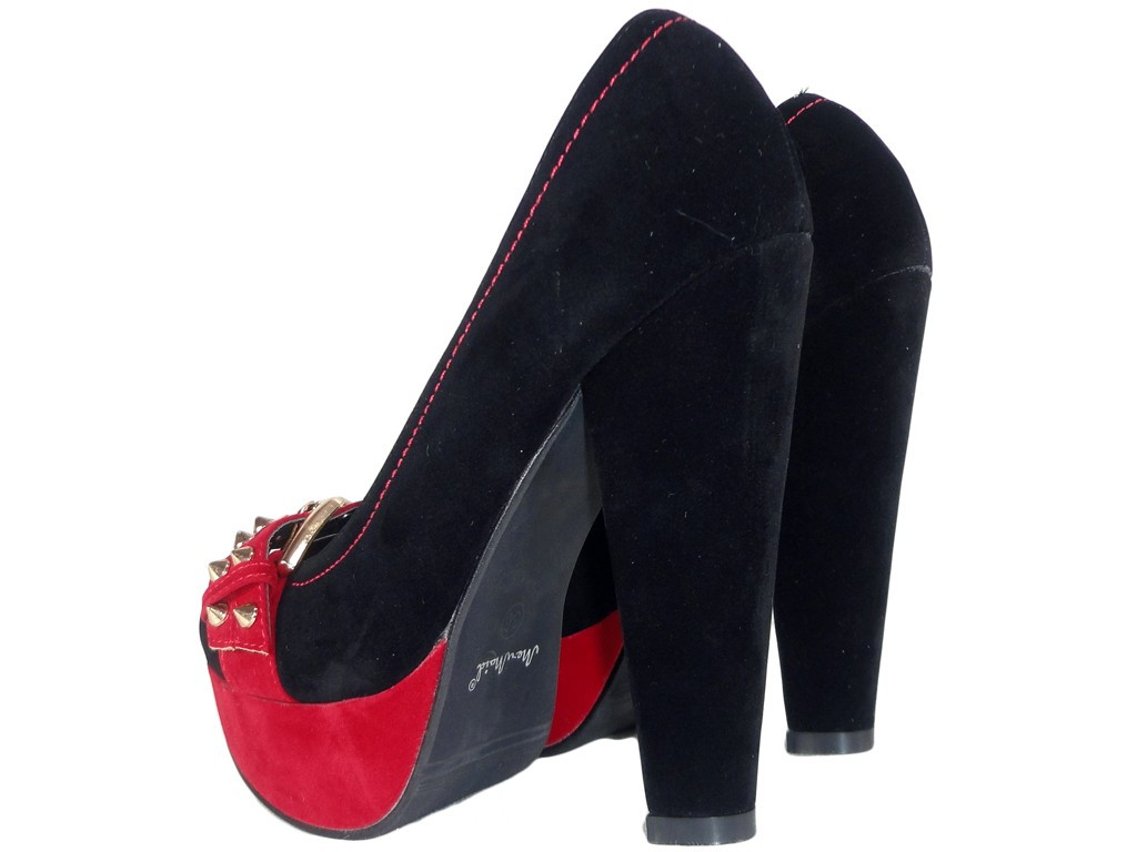 Schwarze Wildlederschuhe Pumps auf dem Pfosten - 4