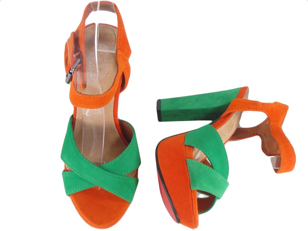 Zaļās un oranžās stiletto sandales  - 2