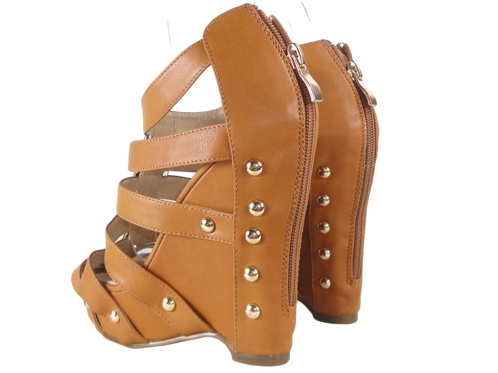 Beige Sandalen mit Keilriemen - 4