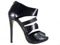 Melnas stiletto sandales ar papēža papēdi līdz potītēm - 1
