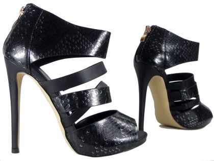 Melnas stiletto sandales ar papēža papēdi līdz potītēm - 3