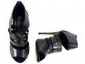 Melnas stiletto sandales ar papēža papēdi līdz potītēm - 2