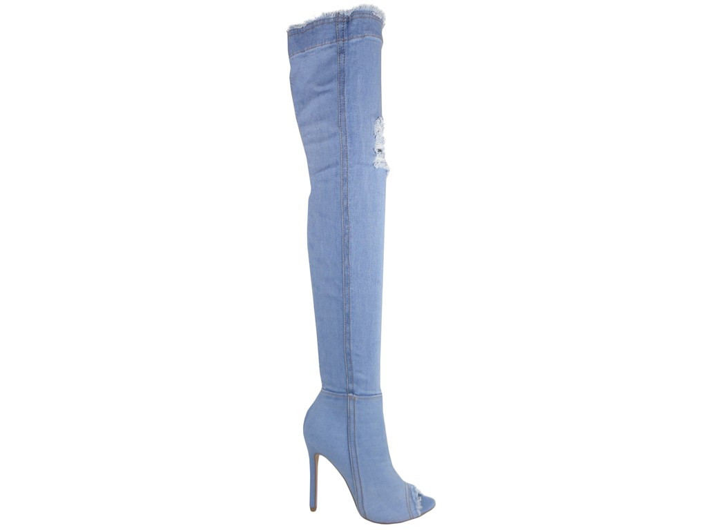 Jeans boots behind the knee ladies' boots uncovered - 1