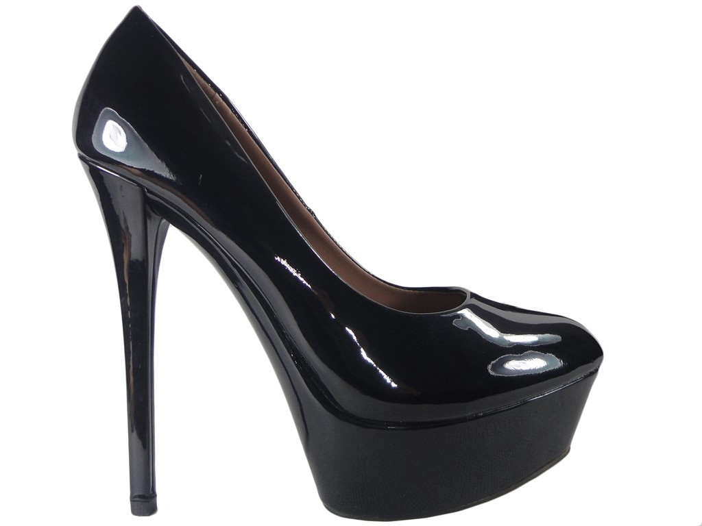 Melni stiletto papēža augstpapēžu sieviešu apavi ar platformu - 1