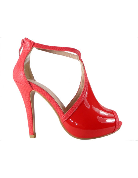 Rote Damensandalen mit Knöchelriemen - 1