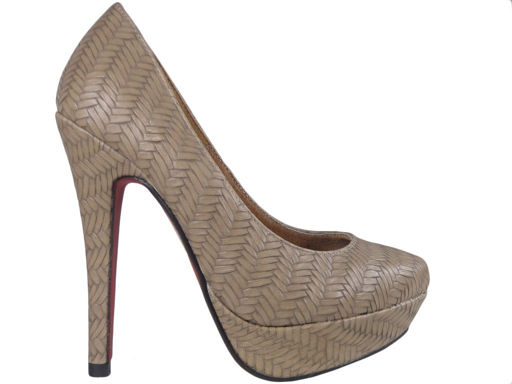 Beige Stilettos auf der Plattform Öko-Leder - 1