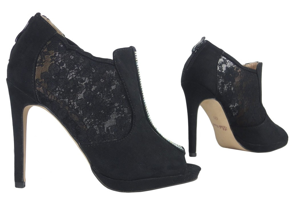 Botine din dantelă neagră cu degetele expuse - 3