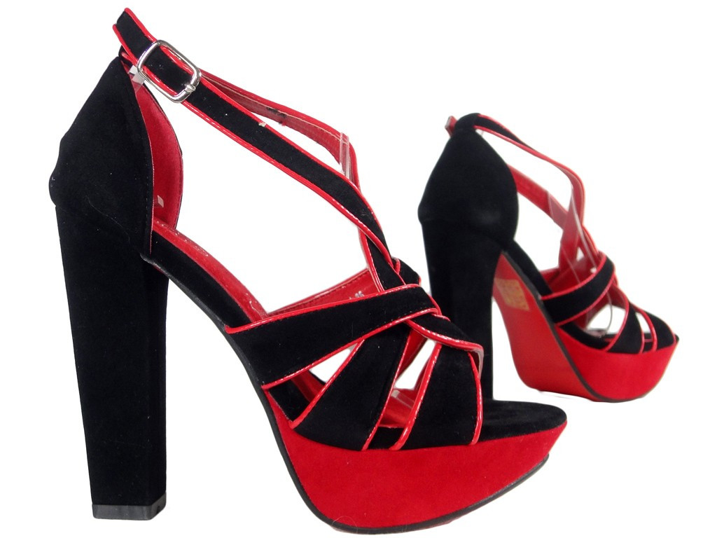 Melnas un sarkanas stiletto sandales ar siksniņu - 3