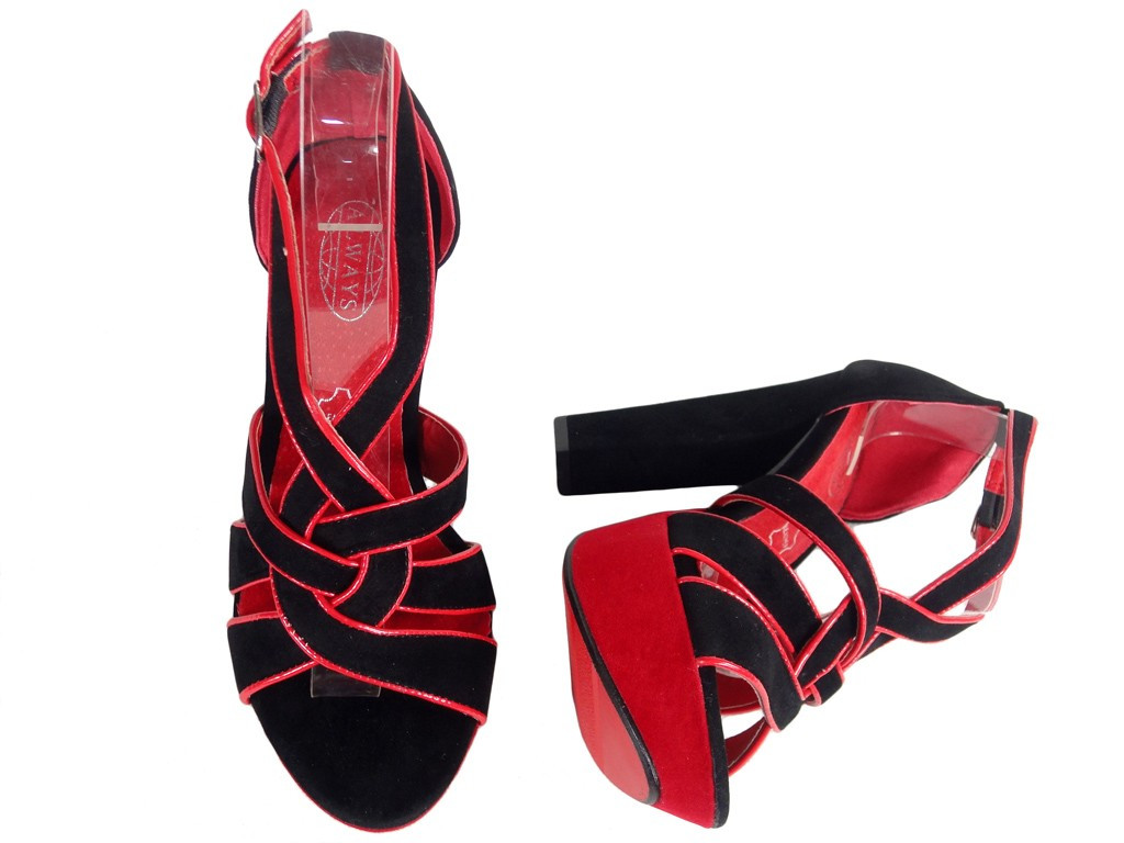Black and red sandals on a pole with a belt - 2