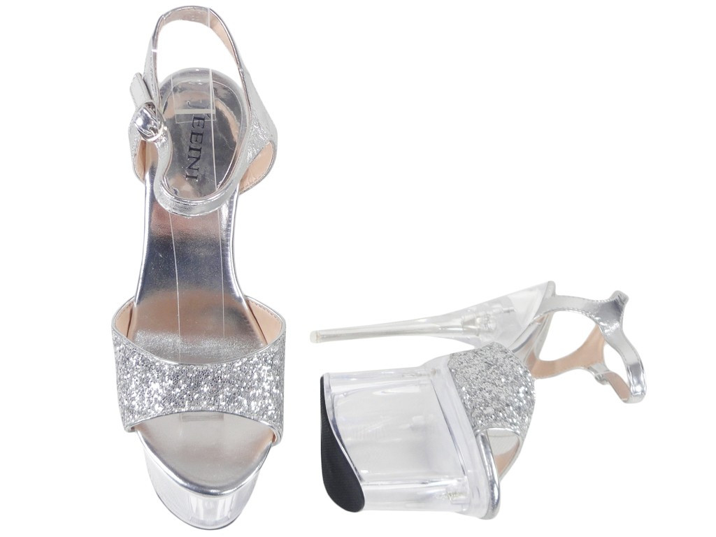 Silver brocade transparent glass pins - 2