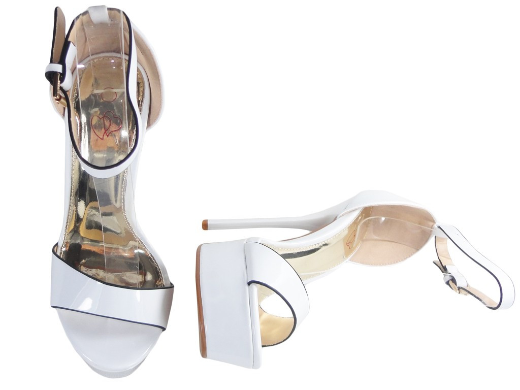 Stiletto kulniukai su kulkšnies dirželiu balti vestuviniai sandalai - 2